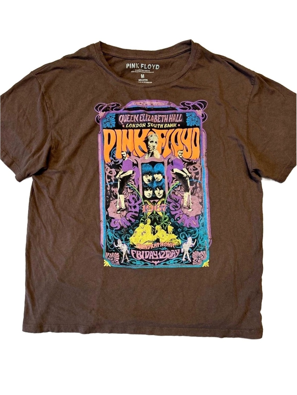 Pink Floyd Queen Elizabeth Hall 1967 London Concert Graphic T-Shirt Brown size M